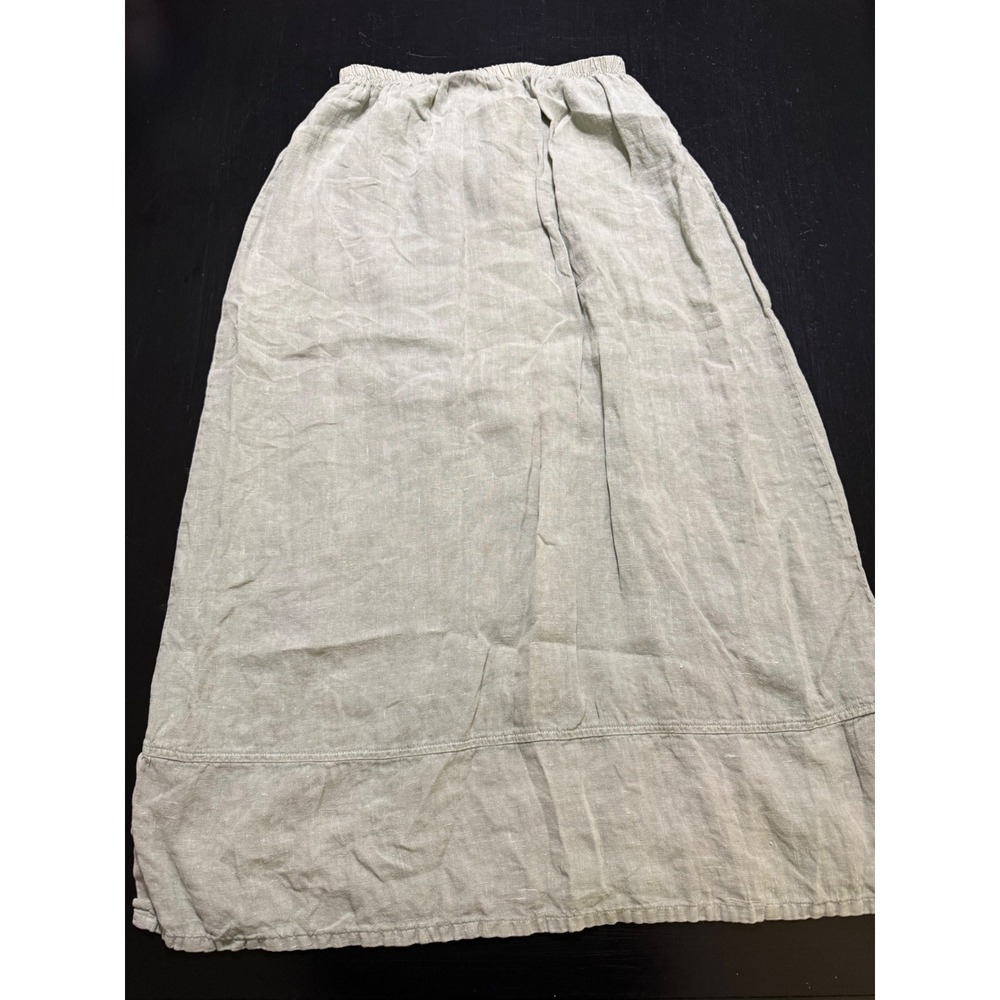Tom Tom Emma Skirt Sage Green Linen Maxi Elastic Waist Size Medium 740-9343